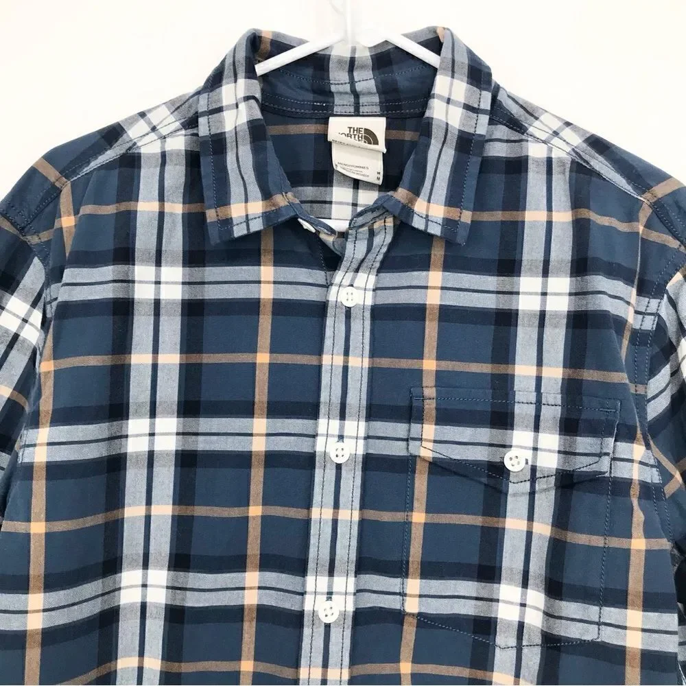 The North Face Blue Plaid 100% Cotton Button Up Long Sleeve Shirt
